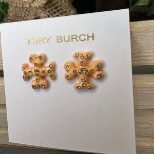 NWT Tory Burch peach and Gold Earrings